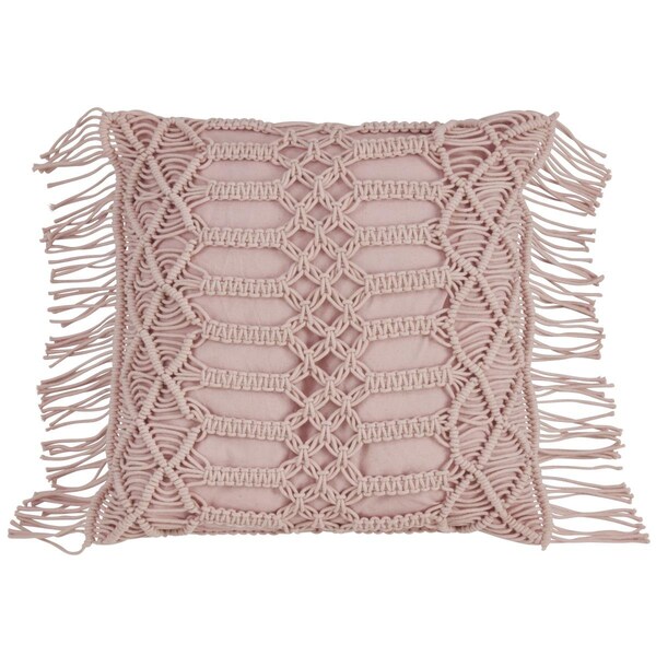 Rlm Distribution SARO  18 in. Square Cotton Throw Pillow with Macrame Design &amp; Down Filling - Rose - HO2657427