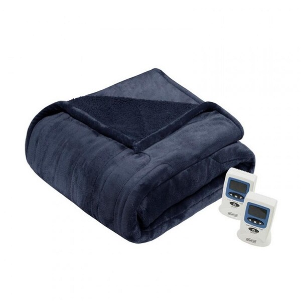 Beautyrest Heated Microlight to Berber Blanket, Indigo - Full - BR54-0647
