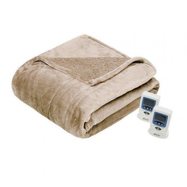 Beautyrest Beautyrest BR54-0381 Heated Microlight to Berber Blanket; Tan - Twin - BR54-0381