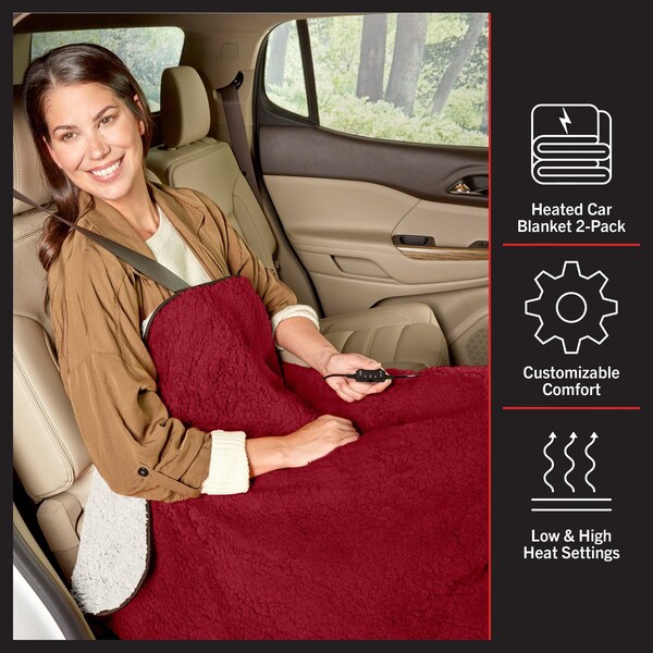 Stalwart 12V Heated Car Blanket 2-Pack, Red, 2PK - 75-CAR2015