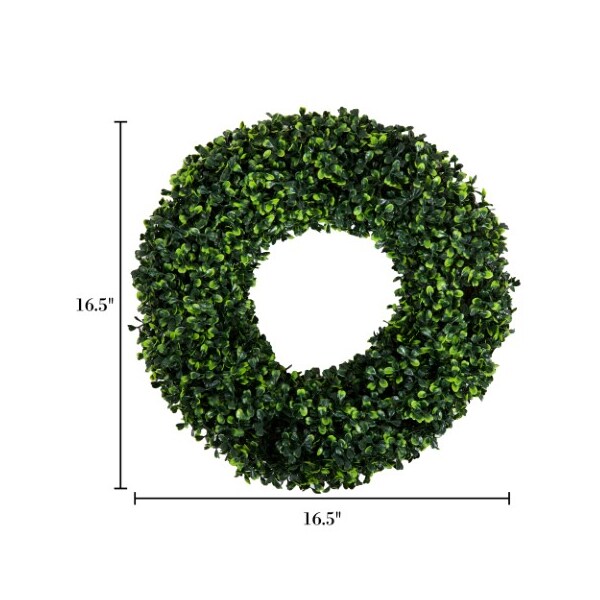 Nature Spring Boxwood Wreath, Artificial Wreath for the Front Door, Home Decor, UV Resistant - 16.5 Inches - 690054AEN