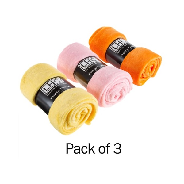 Hastings Home Set of 3 Fleece Throw Blanket Plush, Soft and Cozy for Indoor / Outdoor Use Yellow, Orange, Pink - 467247MAS