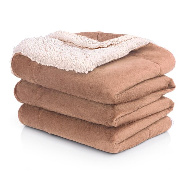 Kd Bufe 50 x 60 in. Micro Mink Sherpa Throw Blanket, Camel - KD2801667