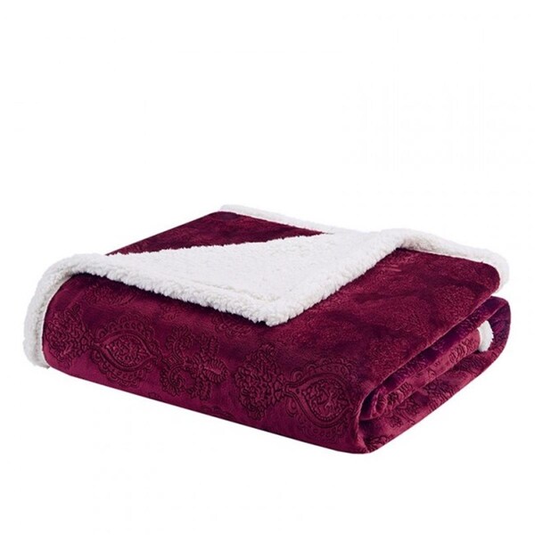 Madison Park 60 x 70 in. Elma Oversized Textured Plush Throw - Burgundy - MP50-3253