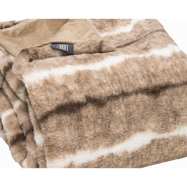 Palacedesigns Premier Luxury Light Brown & White Faux Fur Throw Blanket - PA3293983