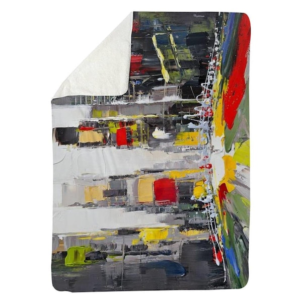Begin Home Decor 60 x 80 in. Abstract Texturized Cityscape-Sherpa Fleece Blanket - 5545-6080-CI44