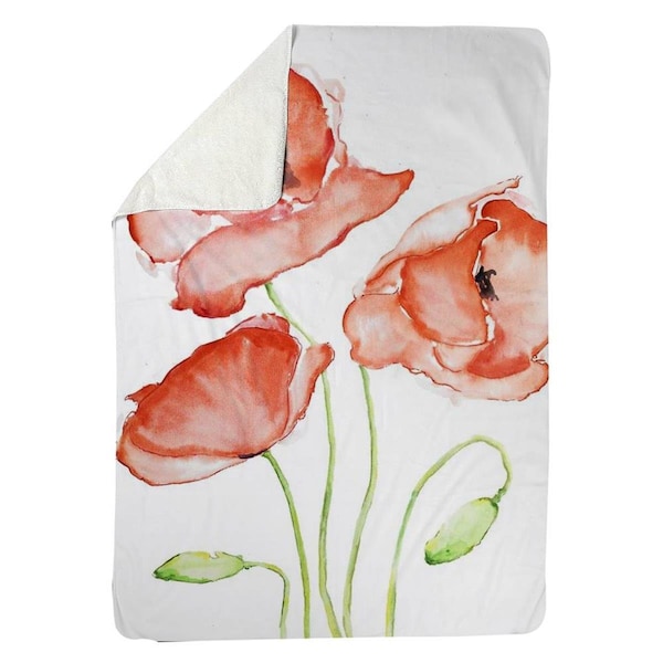 Kd Cuna 60 x 80 in. Watercolor Poppies-Sherpa Fleece Blanket - KD2786050