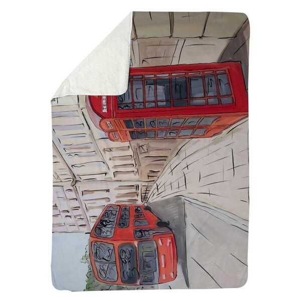 Begin Home Decor 60 x 80 in. London Bus & Telephone Booth-Sherpa Fleece Blanket - 5545-6080-CI359
