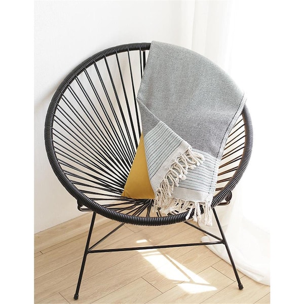 Salle De Bain Usa Striped Turkish Towel or Throw Blanket - Grey & Blue - SA1847290