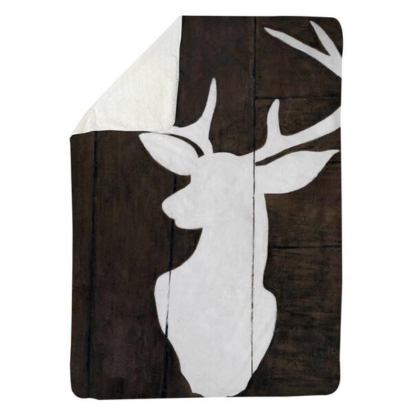 Begin Home Decor 60 x 80 in. Silhouette of A Deer on Wood-Sherpa Fleece Blanket - 5545-6080-AN88