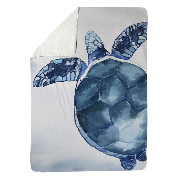 Begin Home Decor 60 x 80 in. Watercolor Blue Turtle-Sherpa Fleece Blanket - 5545-6080-AN392