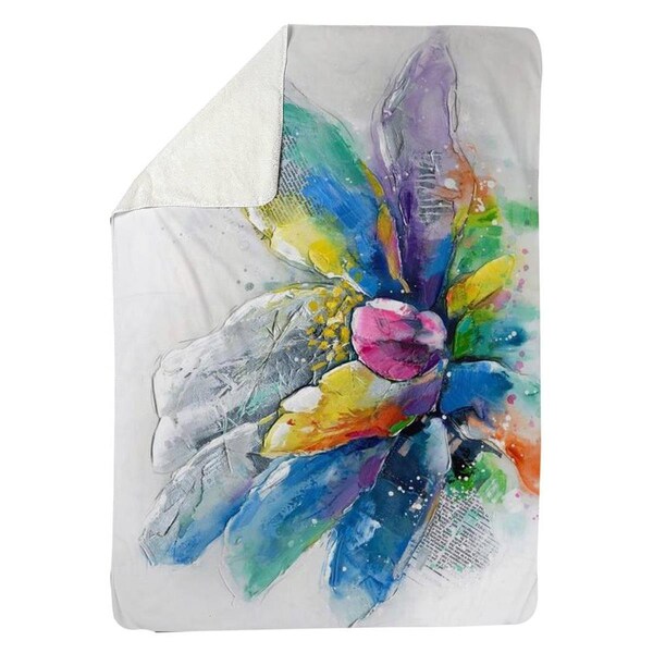 Begin Home Decor 60 x 80 in. Abstract Flower with Newspaper-Sherpa Fleece Blanket - 5545-6080-FL61