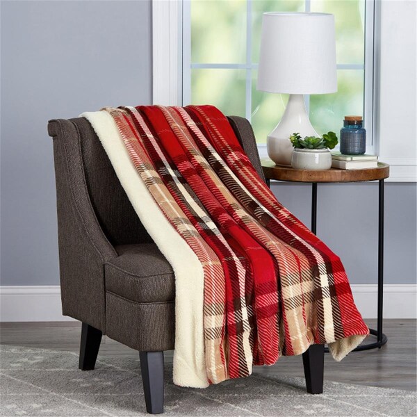 Lhc Oversized Plush Woven Polyester Sherpa Fleece Plaid Blanket - Vineyard - 66-THROW024