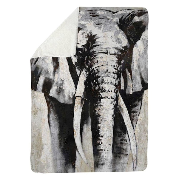 Begin Home Decor 60 x 80 in. Greyscale Elephant-Sherpa Fleece Blanket - 5545-6080-AN6