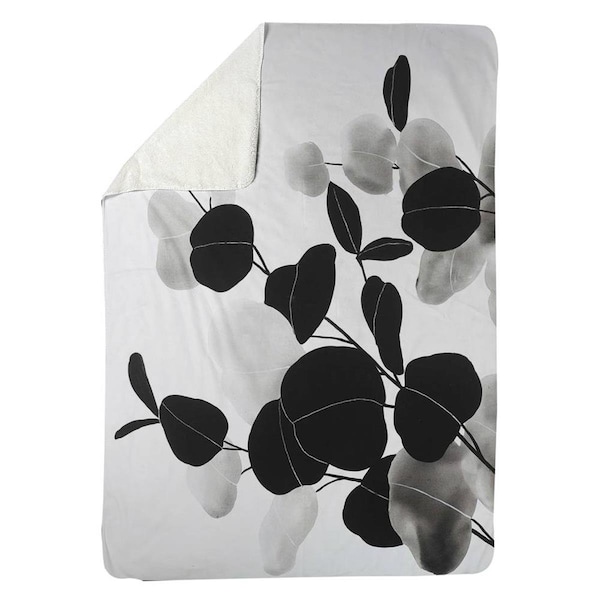 Kd Cuna 60 x 80 in. Greyscale Branches with Leaves-Sherpa Fleece Blanket - KD2788954