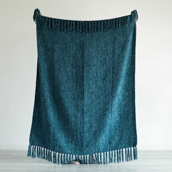 Deerlux Decorative Chenille Throw Blanket with Fringe, Navy - QI003969.NV
