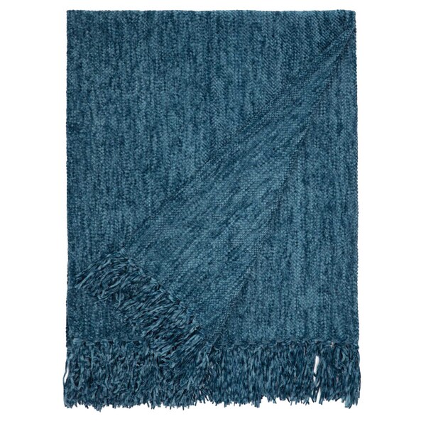 Deerlux Decorative Chenille Throw Blanket with Fringe, Navy - QI003969.NV