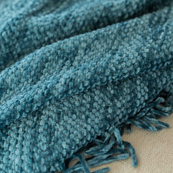 Deerlux Decorative Chenille Throw Blanket with Fringe, Navy - QI003969.NV