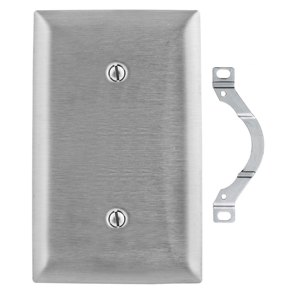 Hubbell Wiring Device-Kellems Wallplates and Boxes, Metallic Plates, 1- Gang, Strap Mounted Blank, 430 Stainless Steel - SS14L