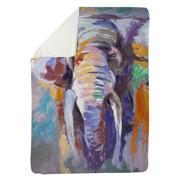 Begin Home Decor 60 x 80 in. Elephant In Pastel Color-Sherpa Fleece Blanket - 5545-6080-AN141