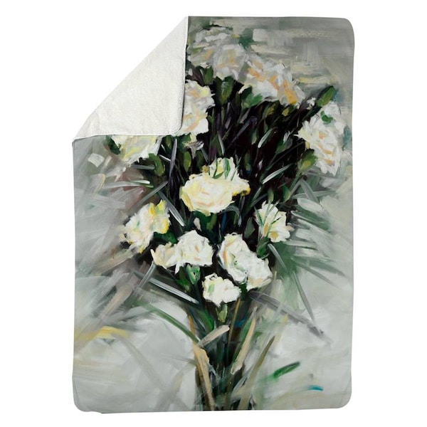 Kd Cuna 60 x 80 in. Lisianthus White Bouquet-Sherpa Fleece Blanket - KD2789780