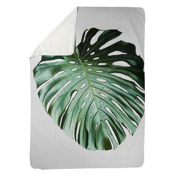 Kd Cuna 60 x 80 in. Monstera Leaf-Sherpa Fleece Blanket - KD2786056