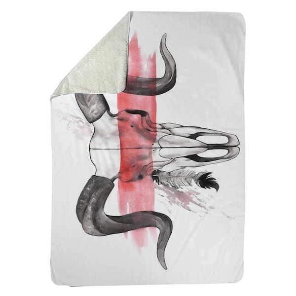 Kd Cuna 60 x 80 in. Aries Skull with Feather-Sherpa Fleece Blanket - KD2790206