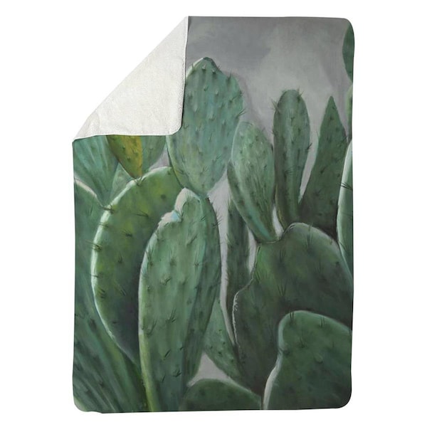 Begin Home Decor 60 x 80 in. Paddle Cactus-Sherpa Fleece Blanket - 5545-6080-FL139