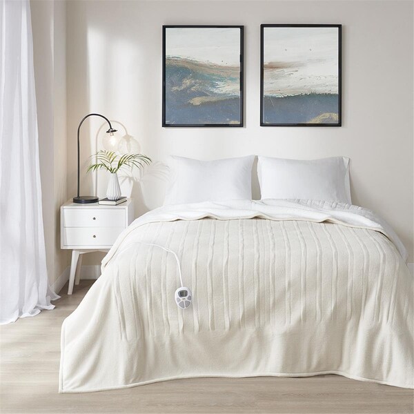 Serta Ivory 100 Percent Polyester Fleece to Sherpa Heated Blanket, Full Size - ST54-0107