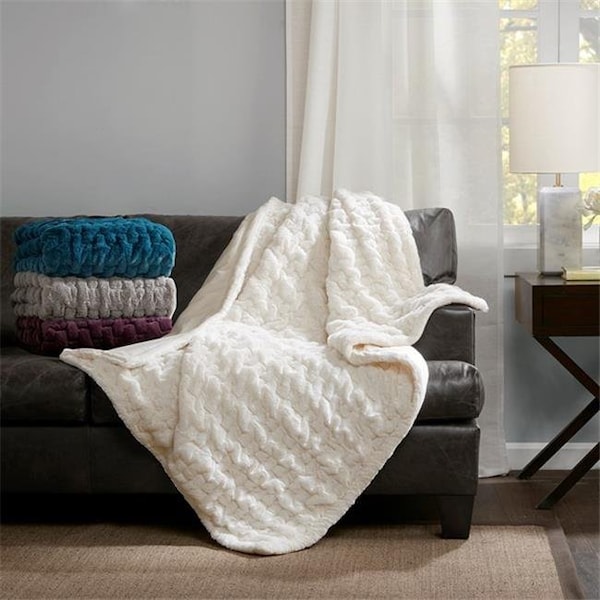 Madison Park Madison Park MP50-3093 Ruched Fur Throw - Teal - MP50-3093