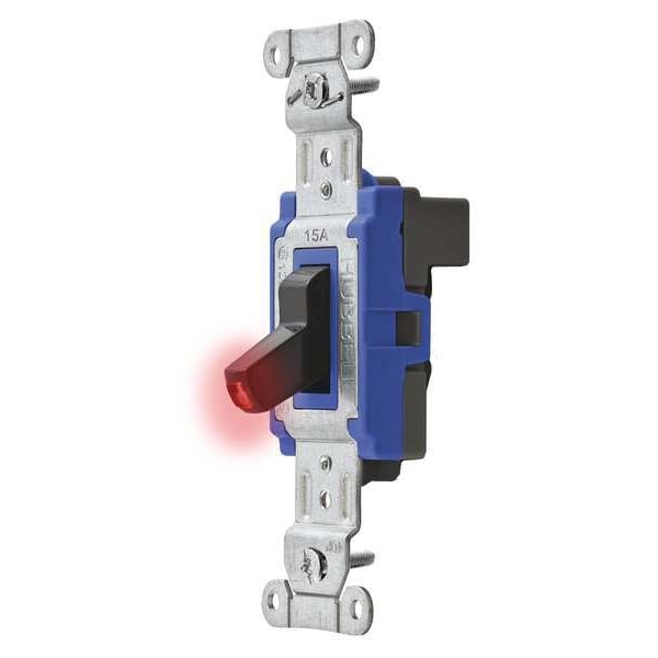 Hubbell Pilot Lit Wall Swtch, 1-Pole, 120/277V, 15A - SNAP1201PLBKNA