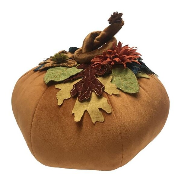 Levinsohn Textile Levinsohn Textile EAH094PK6898D9 Edie & Home Harvest Velvet Pumpkin with Embroidered Leaves; Pumpkin Orange - EAH094PK6898D9