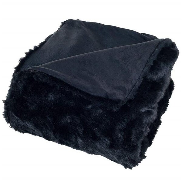 Bedford Home Bedford Home 61A-26669 Luxury Long Haired Faux Fur Throw Blanket; Black - 61A-26669