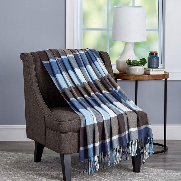 Bedford Home Oversized Vintage Look Woven Acrylic Faux Cashmere-Feel Plaid Throw - Allure - 66A-29249