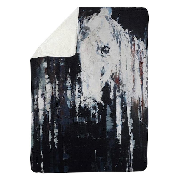 Kd Cuna 60 x 80 in. Abstract Horse on Black Background-Sherpa Fleece Blanket - KD2788519