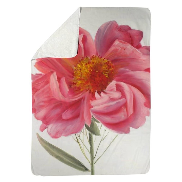 Begin Home Decor 60 x 80 in. Pink Peony Flower-Sherpa Fleece Blanket - 5545-6080-FL208