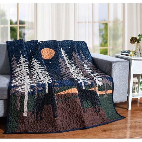 Convenience Concepts 60 x 50 in. Duo Howling Wolves Midnight Woodland Decorative Throw Quilt Blanket, Multi Color - HI3035491