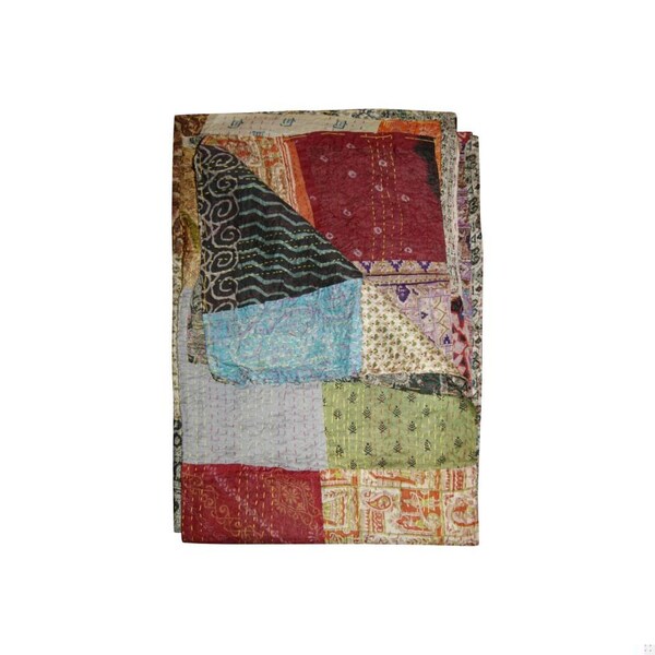 Homeroots 0.1 x 60 x 90 in. Kantha Silk Throw Quilt Blanket - 293217