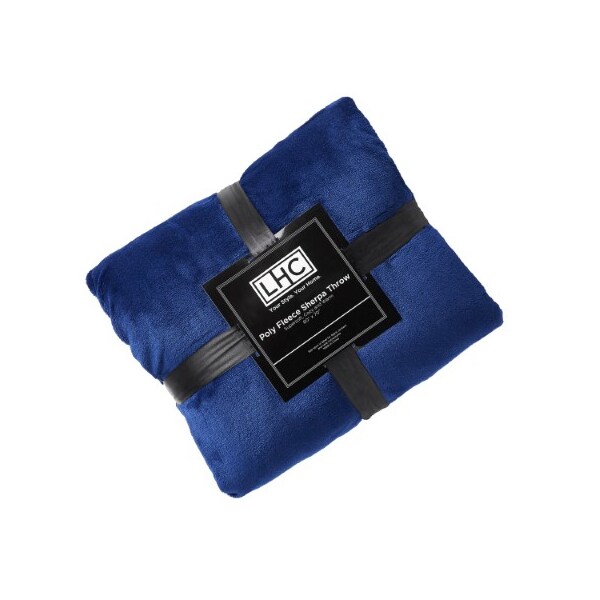 Hastings Home Poly Fleece Sherpa, Oversized Plush Woven Polyester Solid Color Throw , Breathable, Midnight and White - 594894KFN