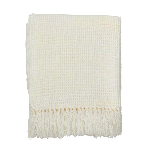 Rlm Distribution SARO  Classic Waffle Weave Tassel Trim Throw  Ivory - HO3741496