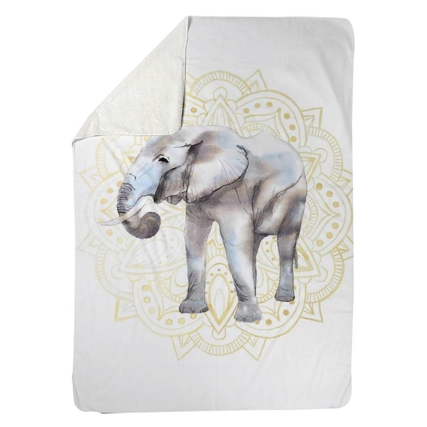 Kd Cuna 60 x 80 in. Elephant on Mandalas Pattern-Sherpa Fleece Blanket - KD2792501