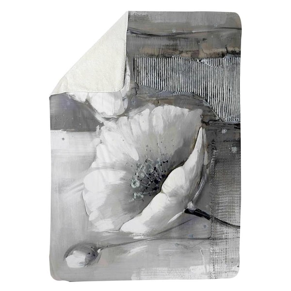 Kd Cuna 60 x 80 in. Industrial Monochrome Flowers-Sherpa Fleece Blanket - KD2787497