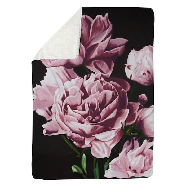 Begin Home Decor 60 x 80 in. Pink Peonies-Sherpa Fleece Blanket - 5545-6080-FL355-1
