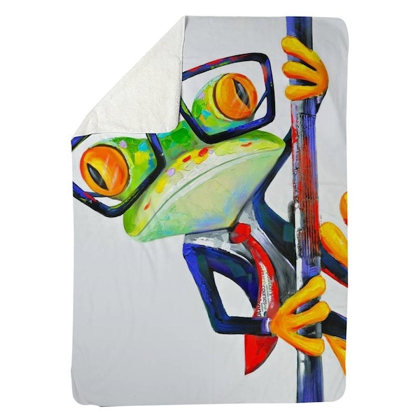 Kd Cuna 60 x 80 in. Funny Frog with Glasses-Sherpa Fleece Blanket - KD3331813