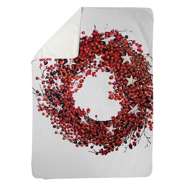 Kd Cuna 60 x 80 in. Red Berry Wreath-Sherpa Fleece Blanket - KD2786880