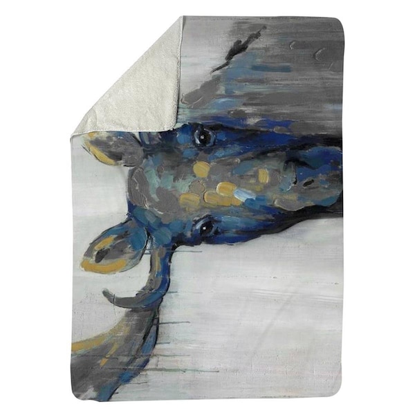 Kd Cuna 60 x 80 in. Blue Moose-Sherpa Fleece Blanket - KD2789007