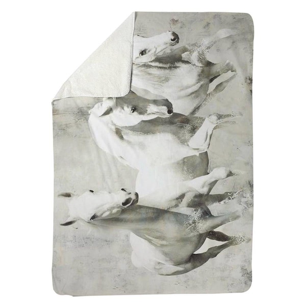Begin Home Decor 60 x 80 in. Three White Horses Running-Sherpa Fleece Blanket - 5545-6080-AN7
