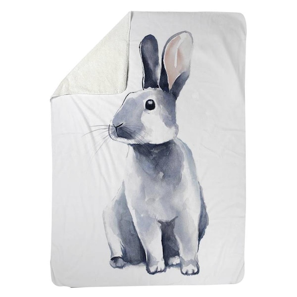 Kd Cuna 60 x 80 in. Grey Curious Rabbit-Sherpa Fleece Blanket - KD2787967