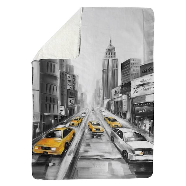 Begin Home Decor 60 x 80 in. Yellow Taxis In New York-Sherpa Fleece Blanket - 5545-6080-CI162