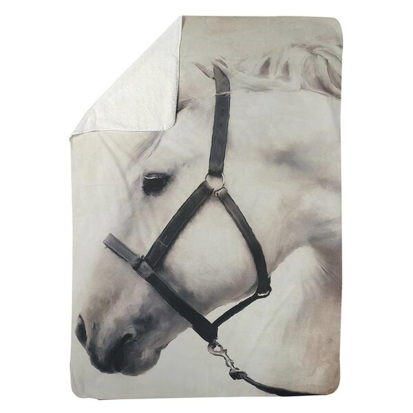 Begin Home Decor 60 x 80 in. Darius The White Horse-Sherpa Fleece Blanket - 5545-6080-AN63